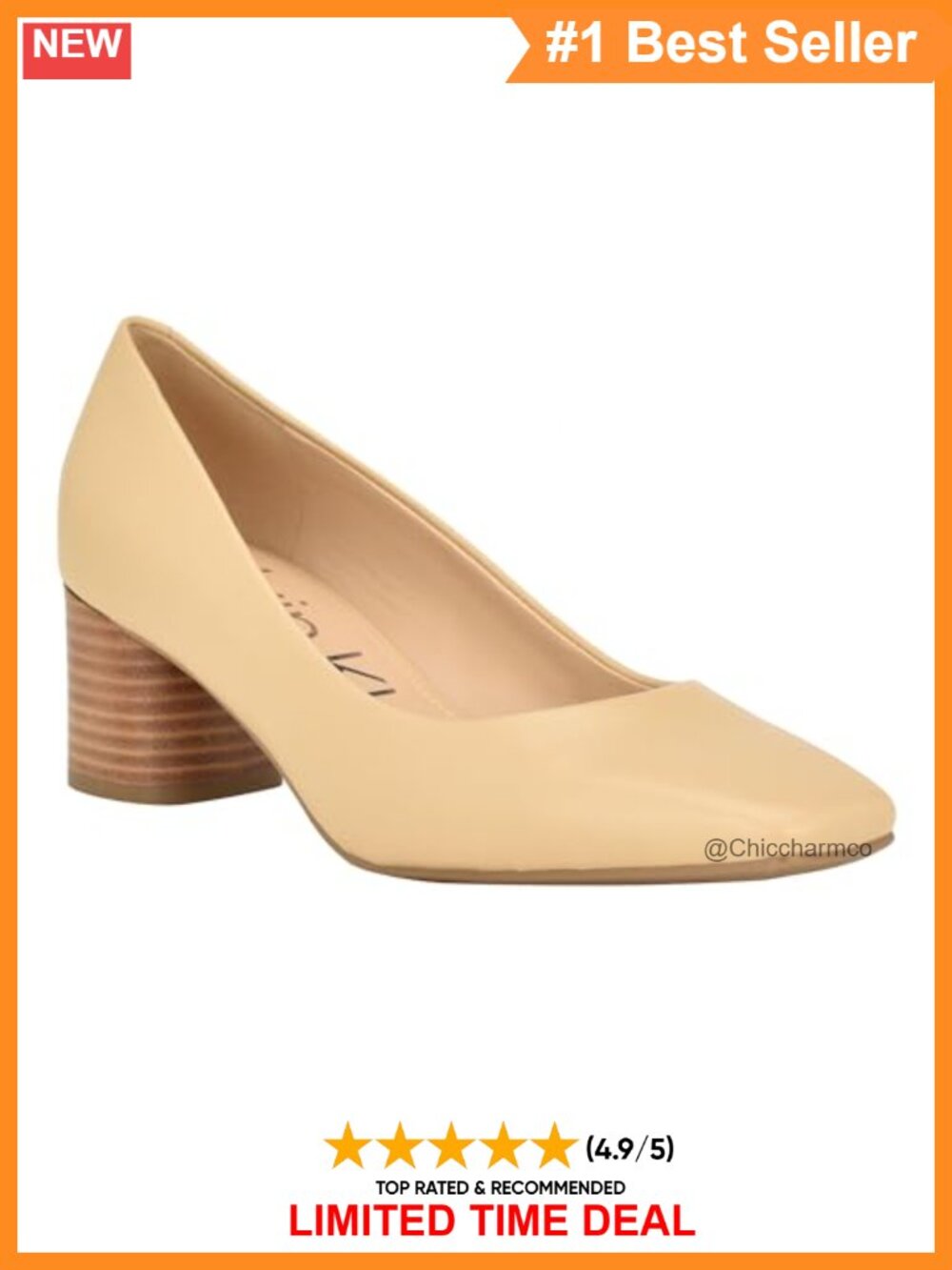 Calvin Klein Alanta Square Toe Block Heel Leather Pump